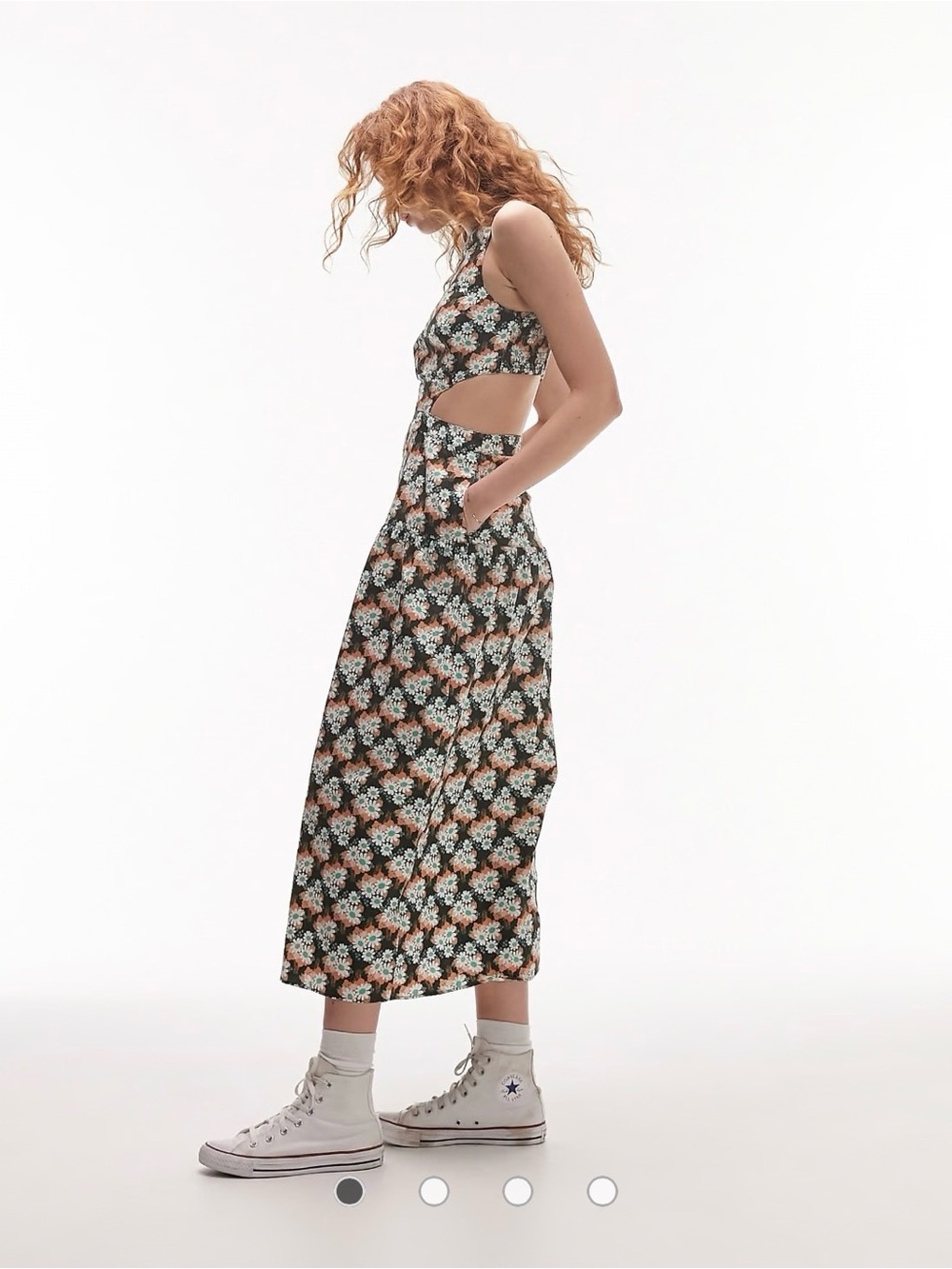 Topshop Black Floral Cutout Midi Dress with Cream Accents